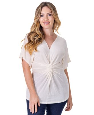 Petite V-Neck Knot Front Kimono Sleeve Top