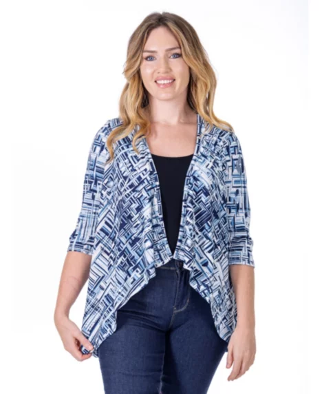 Petite Elbow Length Sleeve Open Cardigan Jacket - Blue Multi