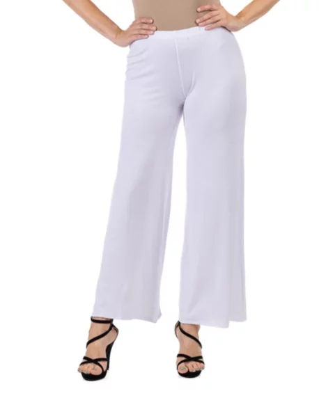 Petite Comfortable Solid Color Palazzo Wide Leg Pants - White