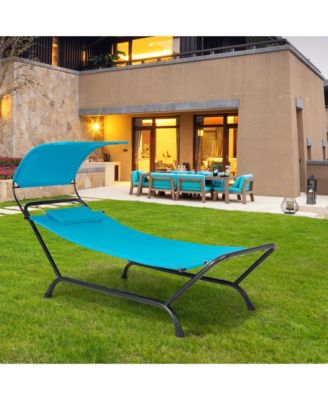 Chaise Lounge Bed with Detachable Sunshade Canopy Hammock and Rustproof Metal Stand