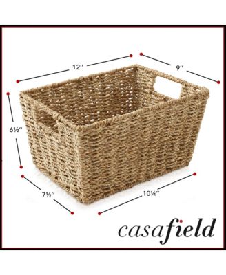 Set of 4 Water Hyacinth Storage Baskets with Handles - Espresso, 12&amp;#x22; x 9&amp;#x22; x 6&amp;#x22; Rectangular Storage Bins for Organizing Shelves, Blankets, Laundry