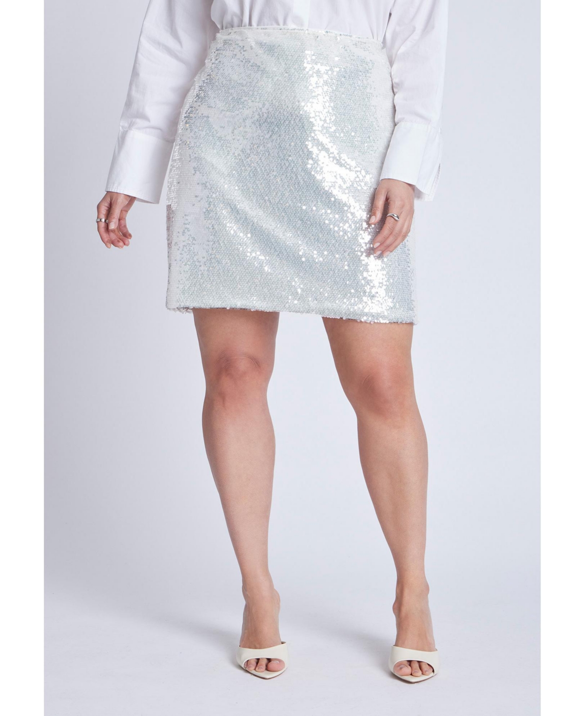 Plus Size Sequin Mini Skirt - Platinum