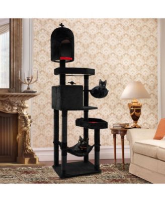 Gothic Cat Tree with 2 Cat Condos and Coffin Bed for Indoor Cats