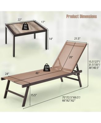 3pcs Patio Chaise Lounge Set Aluminum Recliner Chair Table Outdoor Adjust