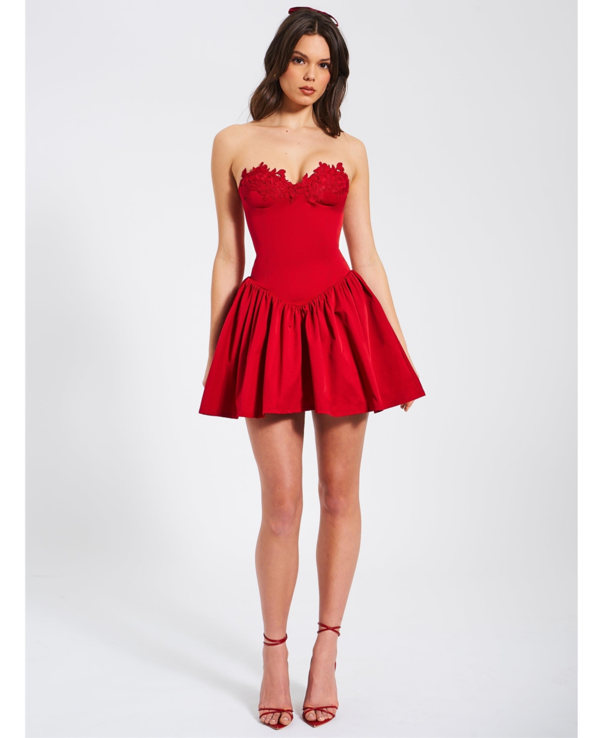 Women's Sacha Red Lace Drop Waist Corset Puffy Mini Dress - Red