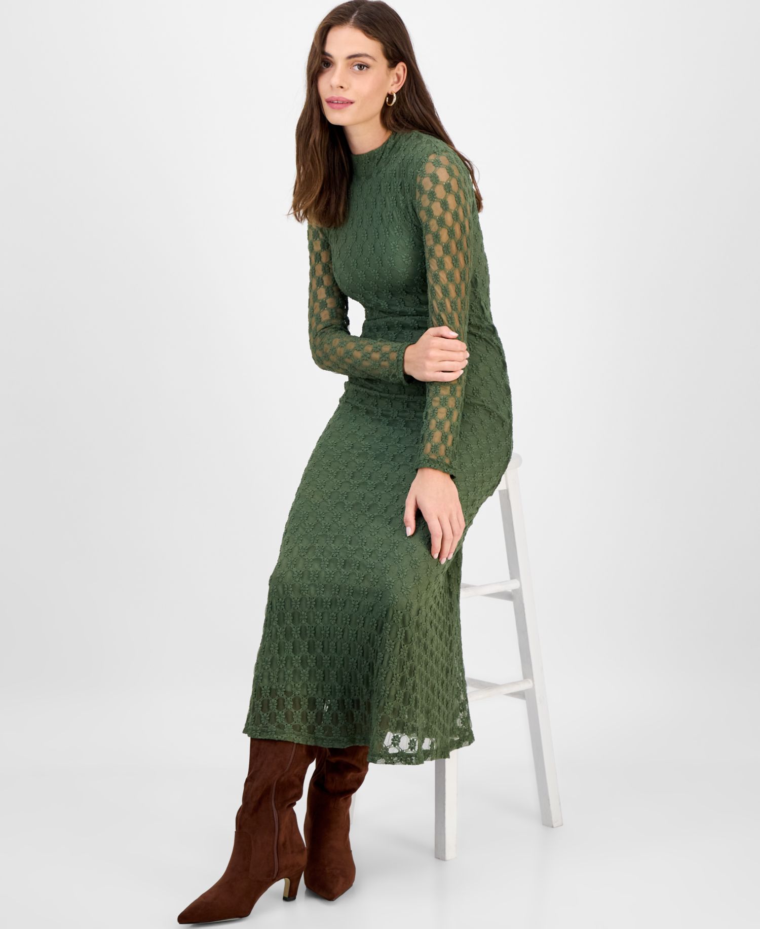 Women's Ola High-Neck Long-Sleeve Floral-Lace Dress