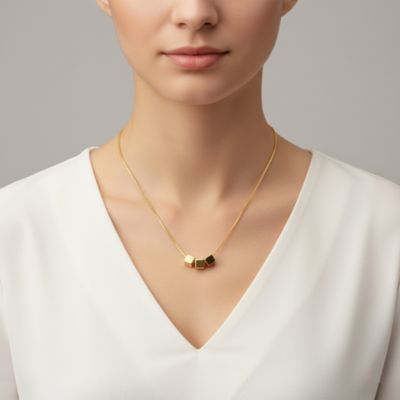 Rachel Glauber Plated with Cube Shaped Beaded Necklace