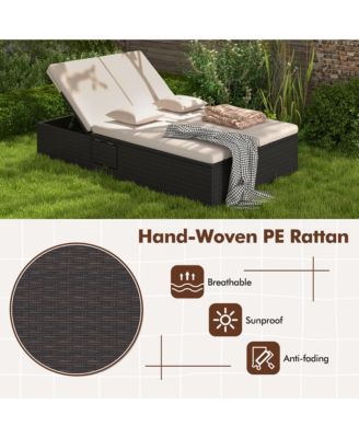 Outdoor Patio Daybed PE Wicker Double Chaise Lounge w/ Adjustable Backrests