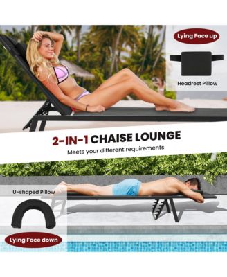 Patio Sunbathing Lounge Chair w/ Face Hole & Detachable Head Pillows Poolside