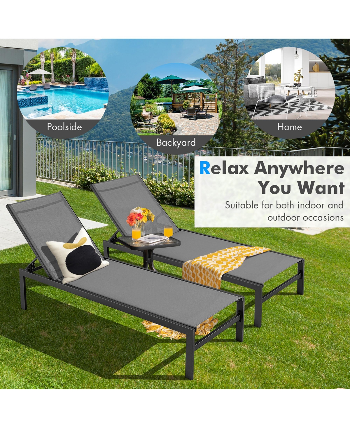 Gymax Patio Chaise Lounge Outdoor Adjustable Lounge Chair W/ 6-Position Backrest