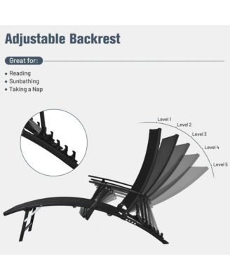 Set of 2 Foldable Patio Chaise Lounge  w/ 5-level Backrest Outdoor Recliner Chair