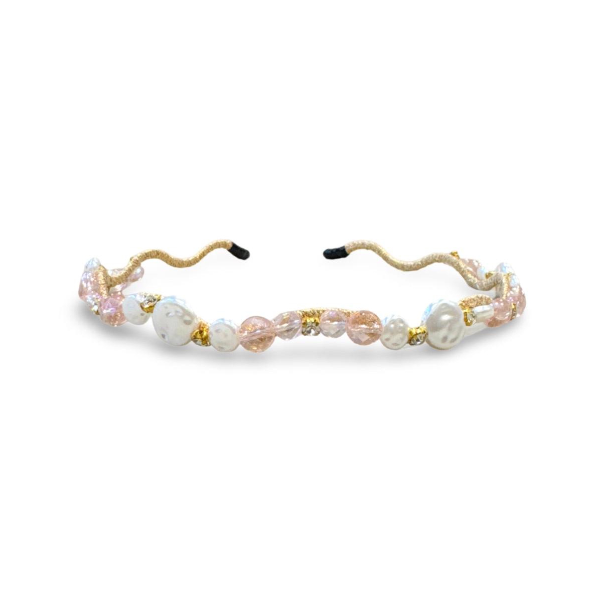 Wavy Oyster Pearl Headband - Pink - Pink