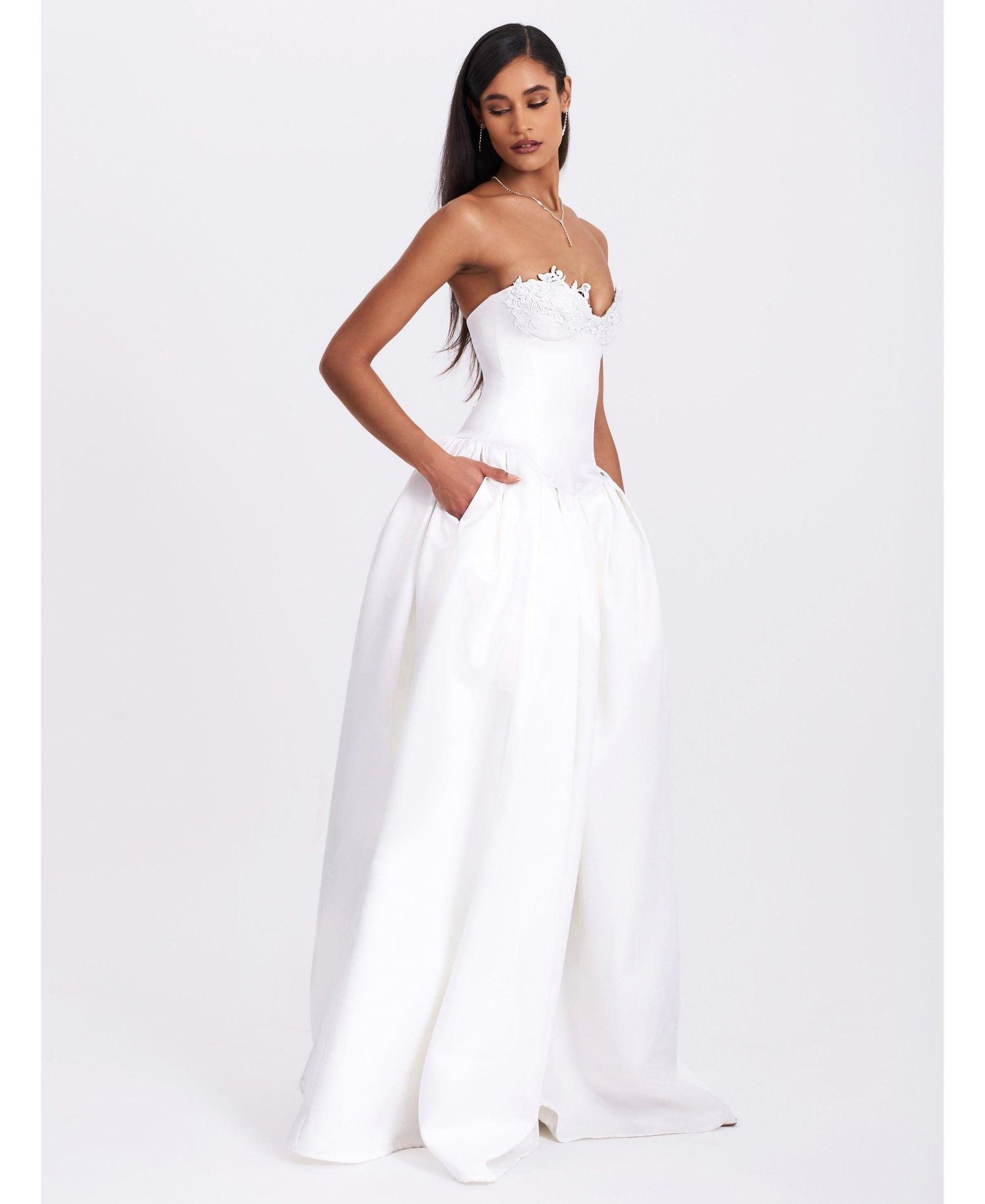 Women's Naila Lace Trim Strapless Drop Waist Wedding Gown