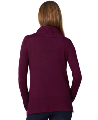 Women's Petite Chevron-Trimmed Cowl-Neck Sweater