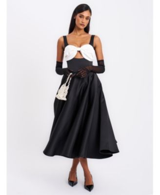 Women's Edda Black Maxi Gown with White Bow