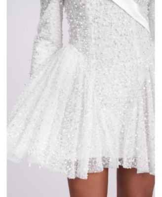 Women's Kira Bead Embroidered Mesh Off Shoulder Long Sleeve Mini Dress