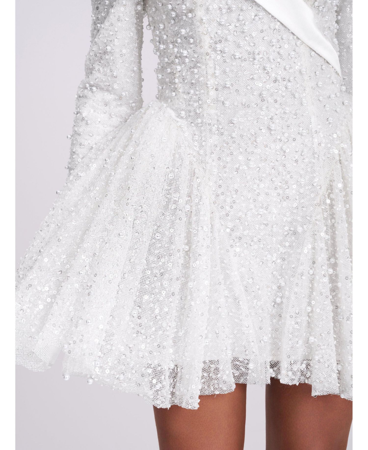 Women's Kira Bead Embroidered Mesh Off Shoulder Long Sleeve Mini Dress