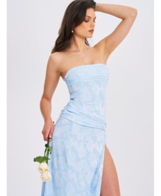 Women's Xatia Baby Blue Jacquard Textured High Slit Maxi Dress