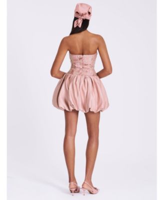Women's Palesa Pink Ballet Style Embroidered Bubble Hem Mini Dress
