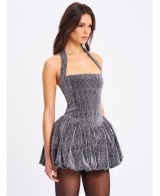 Women's Naomie Crystal Embellished Bubble Hem Halter Mini Dress