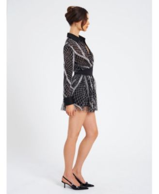 Women's Rachelle Black Embroidered Mesh Mini Shirt Dress