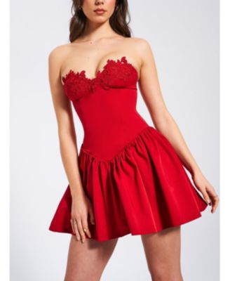 Women's Sacha Red Lace Drop Waist Corset Puffy Mini Dress