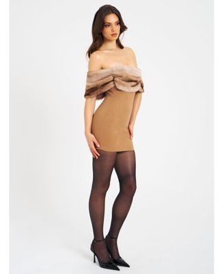 Women Nadira Off Shoulder Fur Trim Mini Dress