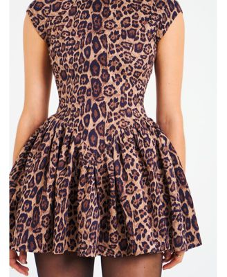 Women's Jacqueline Backless Cheetah Print Mini Puffy Dress