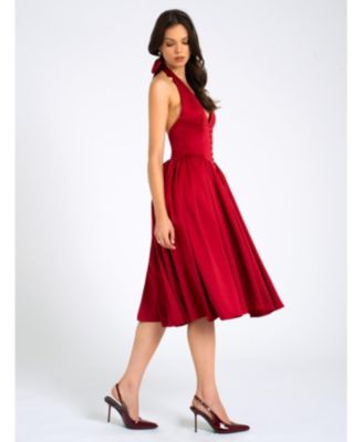 Women's Cara Red Plunging Halter Backless Maxi Dress