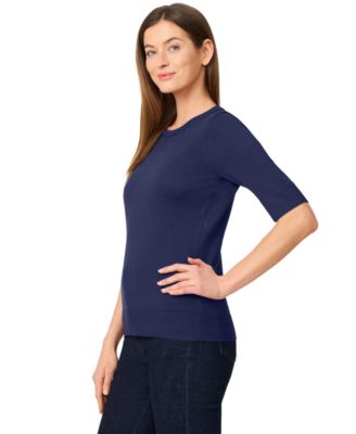 Petite Crew-Neck Elbow-Sleeve Fine-Gauge Sweater