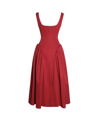 Women's Nahla Red Drop Waist Midi Dress with Buttons