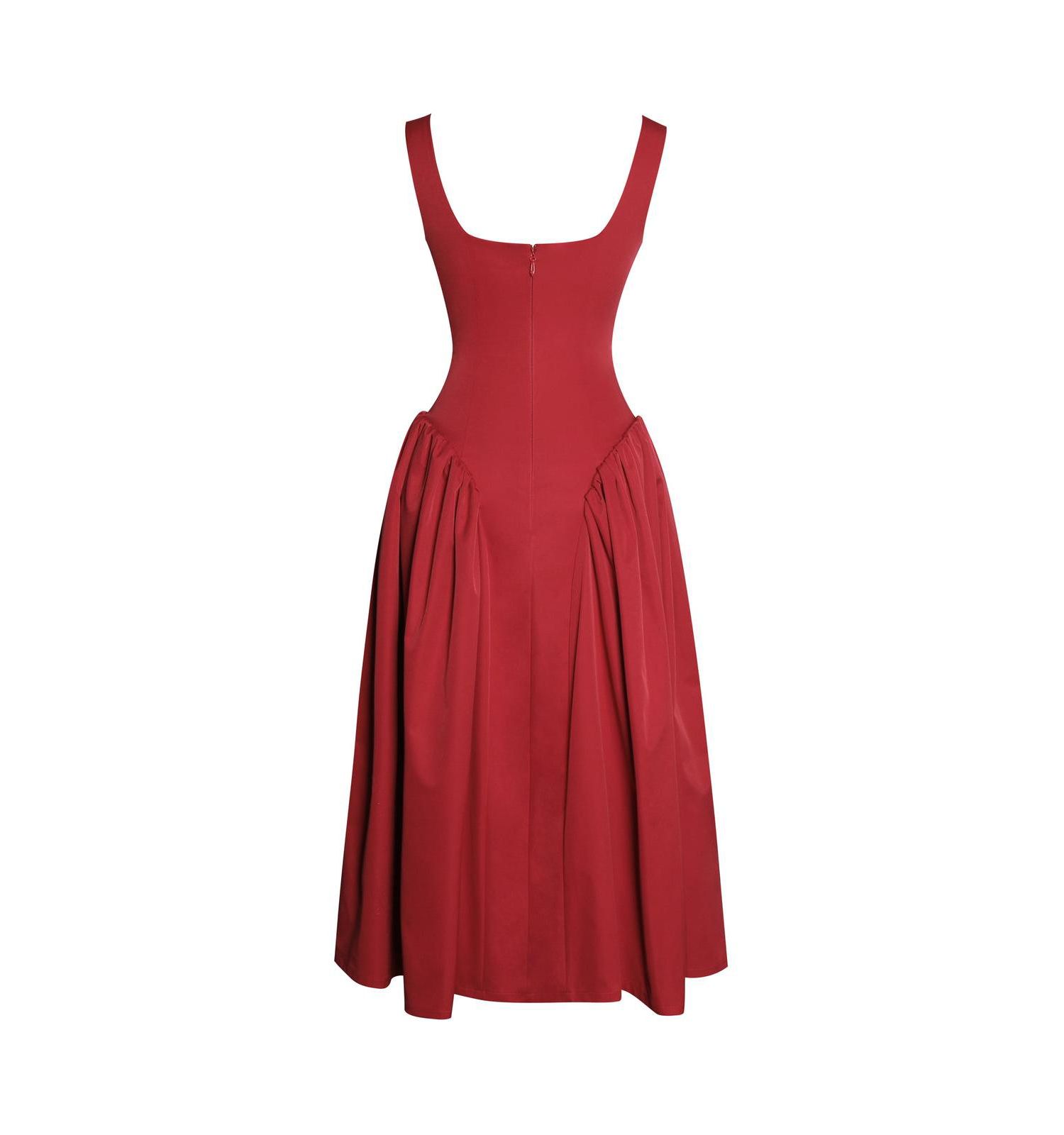 Women's Nahla Red Drop Waist Midi Dress with Buttons