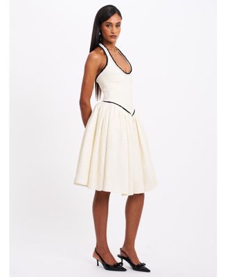 Women's Natalie U Neck Halter Drop Waist Tweed Midi Dress