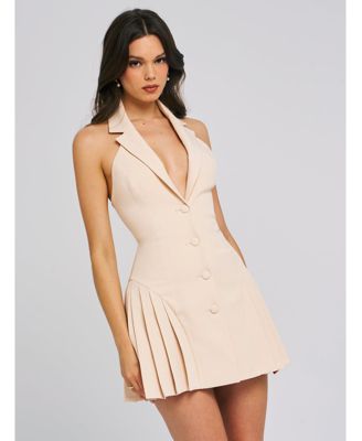 Women's Reyna Beige Backless Pleated Mini Blazer Dress
