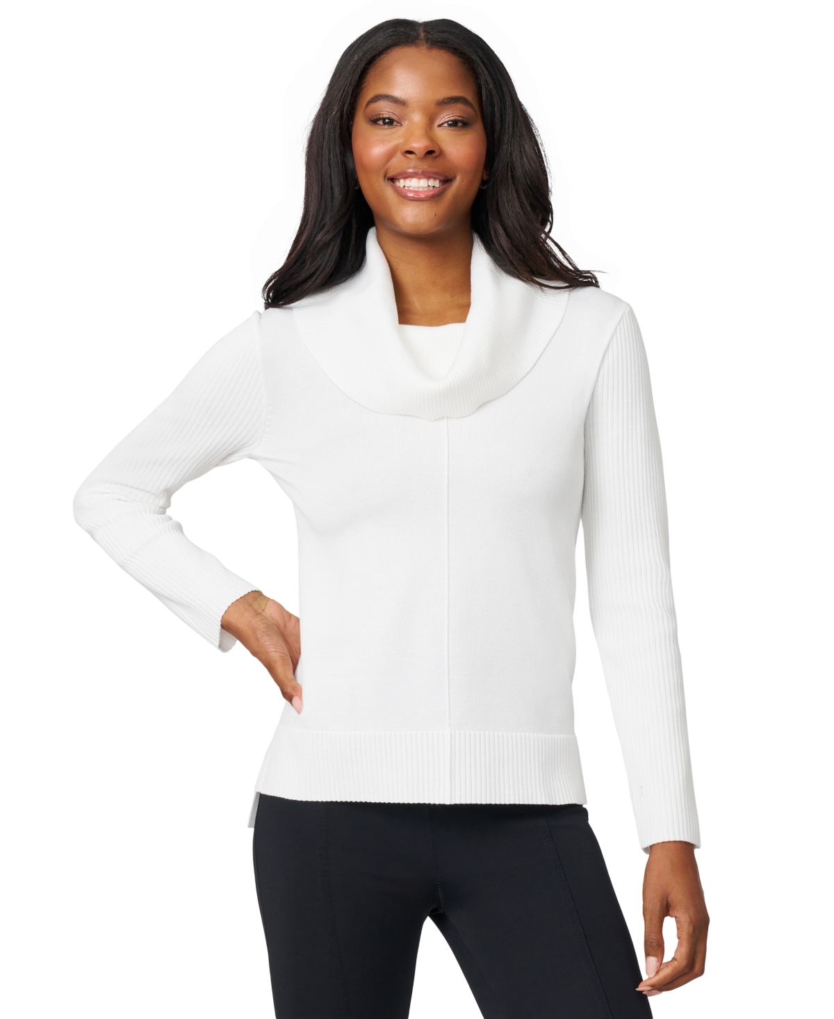 Melissa Paige Petite Cowlneck High-low Side-slit Sweater In White