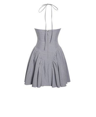 Women Melody Gray Stripe Halter Drop Waist Mini Dress