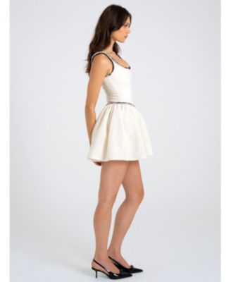 Women's Coco White Boucle Tweed V Waist Mini Dress