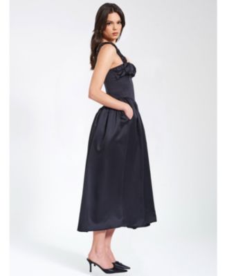 Women's Noreen Black Satin Drop Waist Maxi Sundress