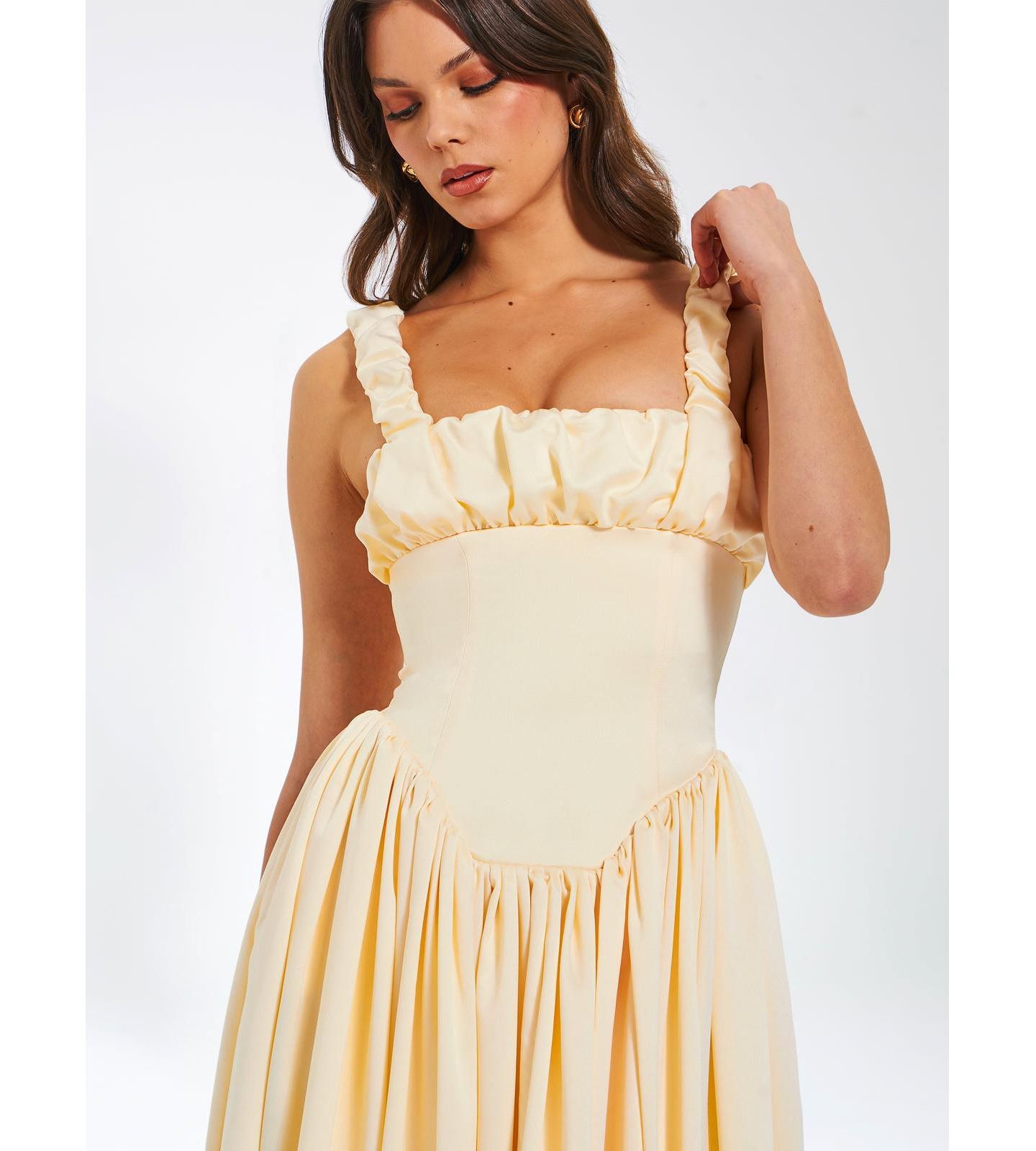 Женское платье Miss Circle Noreen Egg White Satin Drop Waist Maxi Sundress, цвет: Белый — фото 7