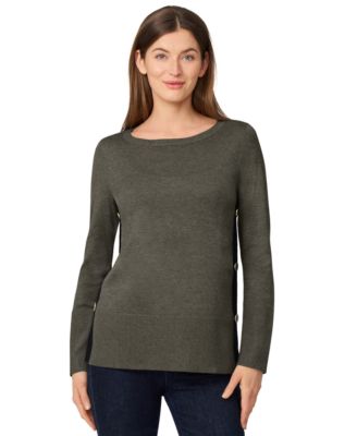 Petite Tipped Side-Button Tunic Sweater