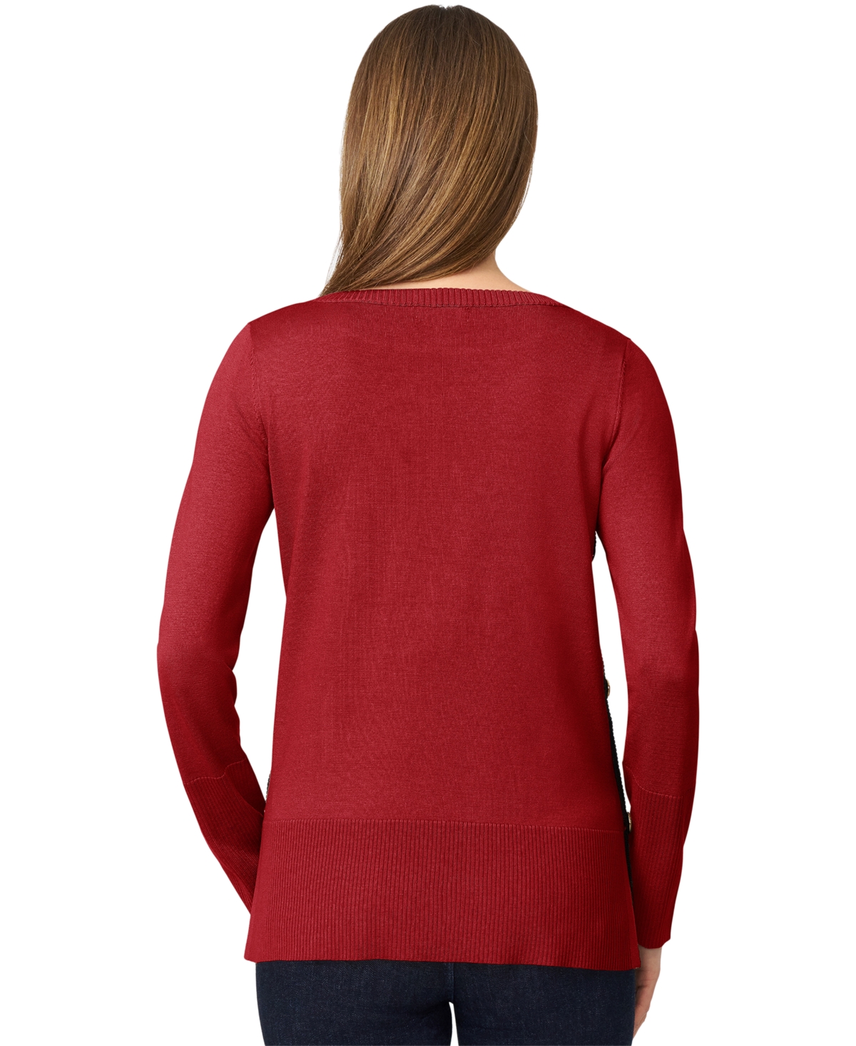 Melissa Paige Petite Tipped Side-button Tunic Sweater In Red