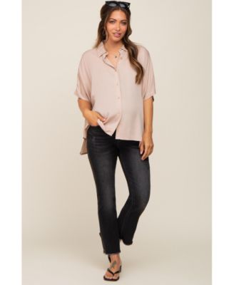 Maternity White Button Up Dolman Short Sleeve Top