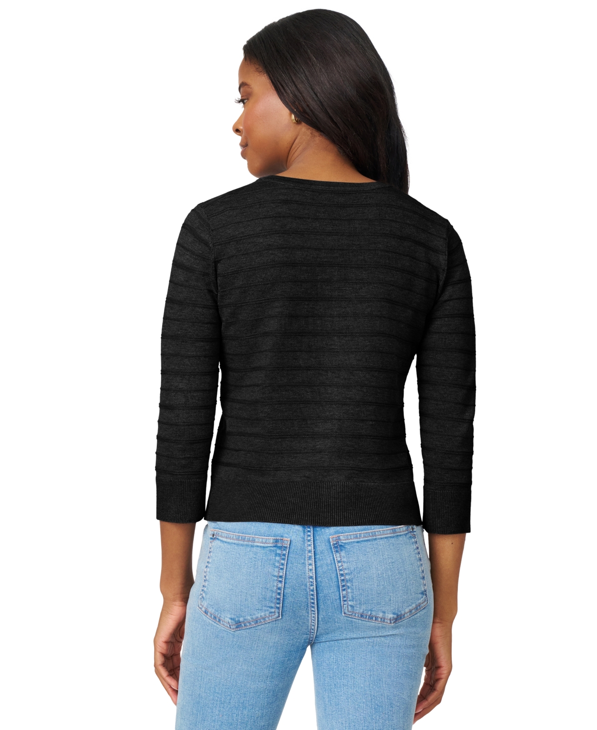 Melissa Paige Women's Ottoman-rib 3/4-sleeve Crewneck Cardigan In Black