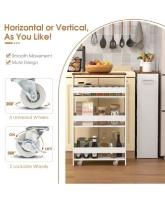 4-Tier Rolling Storage Cart Slim Kitchen Cart on Wheels with Open Shelves and Handle
