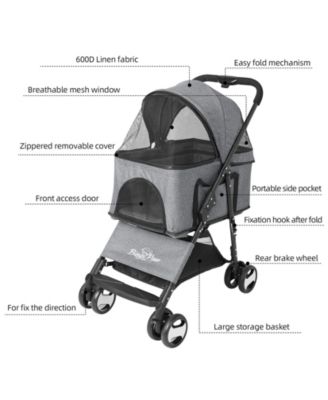 DetBINGOPAW 3 in 1 Dog Stroller with Detachable Carrier 4 Wheels Pet Travel Strolling Cart