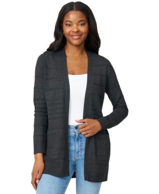 Petite Textured-Stripe Open-Front Cardigan Sweater