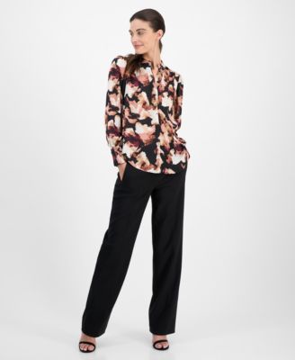 Petite Printed V-Neck Long-Sleeve Blouse 