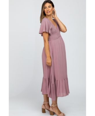 Maternity Ivory Smocked V-Neck Midi Dress