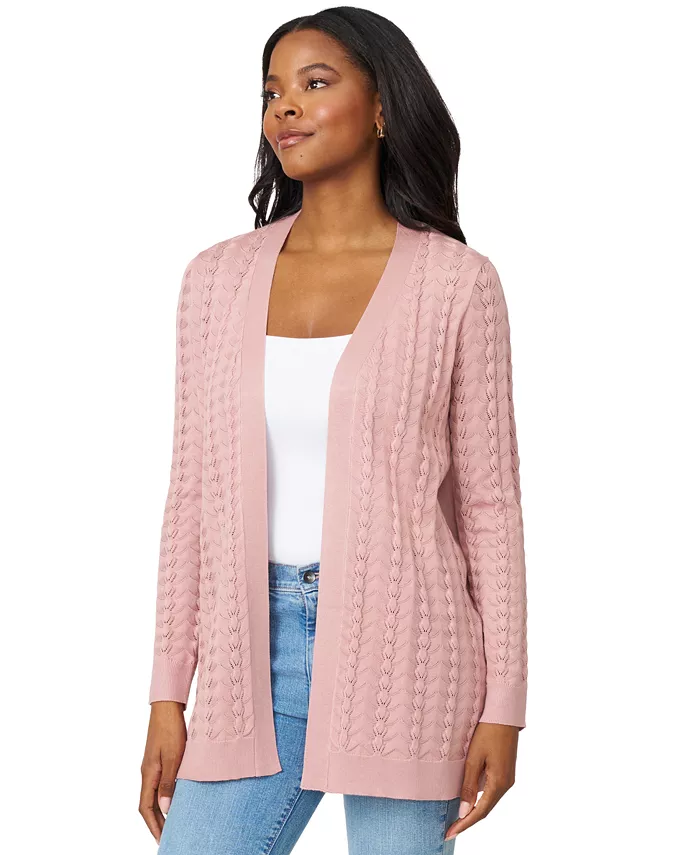 Petite Pointelle Open-Front Cardigan Sweater