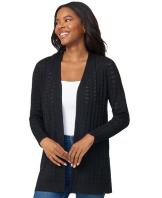 Petite Pointelle Open-Front Cardigan Sweater